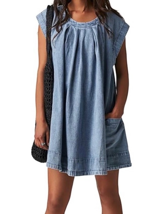 Free People Dresses & Skirts - Free People Marcel Lakeside Mini Dress pleated swingy Denim NWT Sz. L